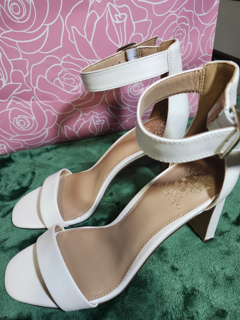 Vince Camuto White Ankle-Strap Block Heel Sandals - Picture 5 of 6